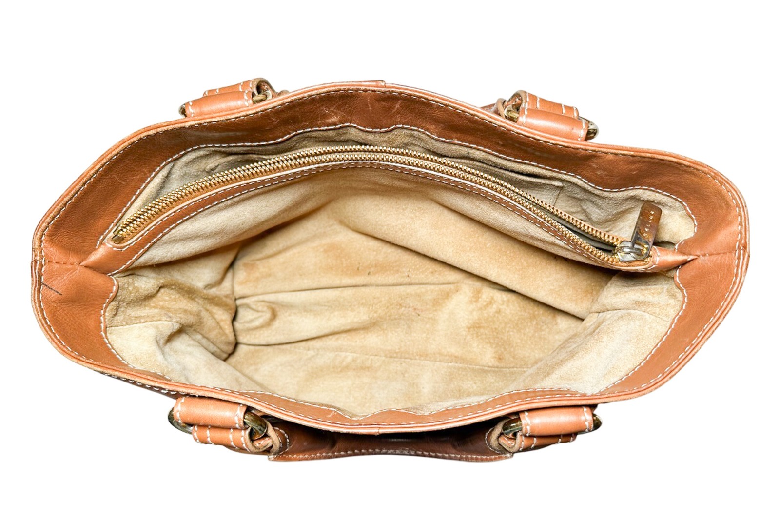 Celine Boogie Bag Tan Brown Quilted Calfskin Top Handle Gold HW Satchel Handbag