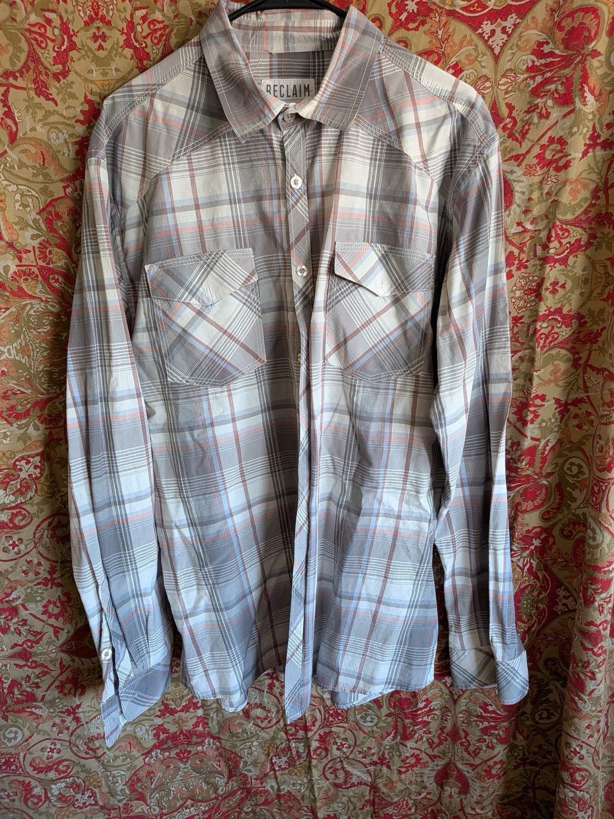 Reclaim Men’s Long Sleeve Button Down Shirt Athletic Fit, Size XL, Plaid