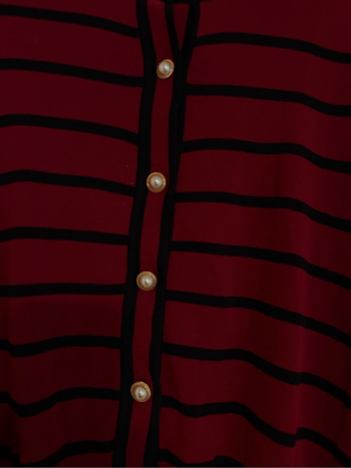 PrettyGarden Red Black Striped Pearl Button Knit Cardigan Top L