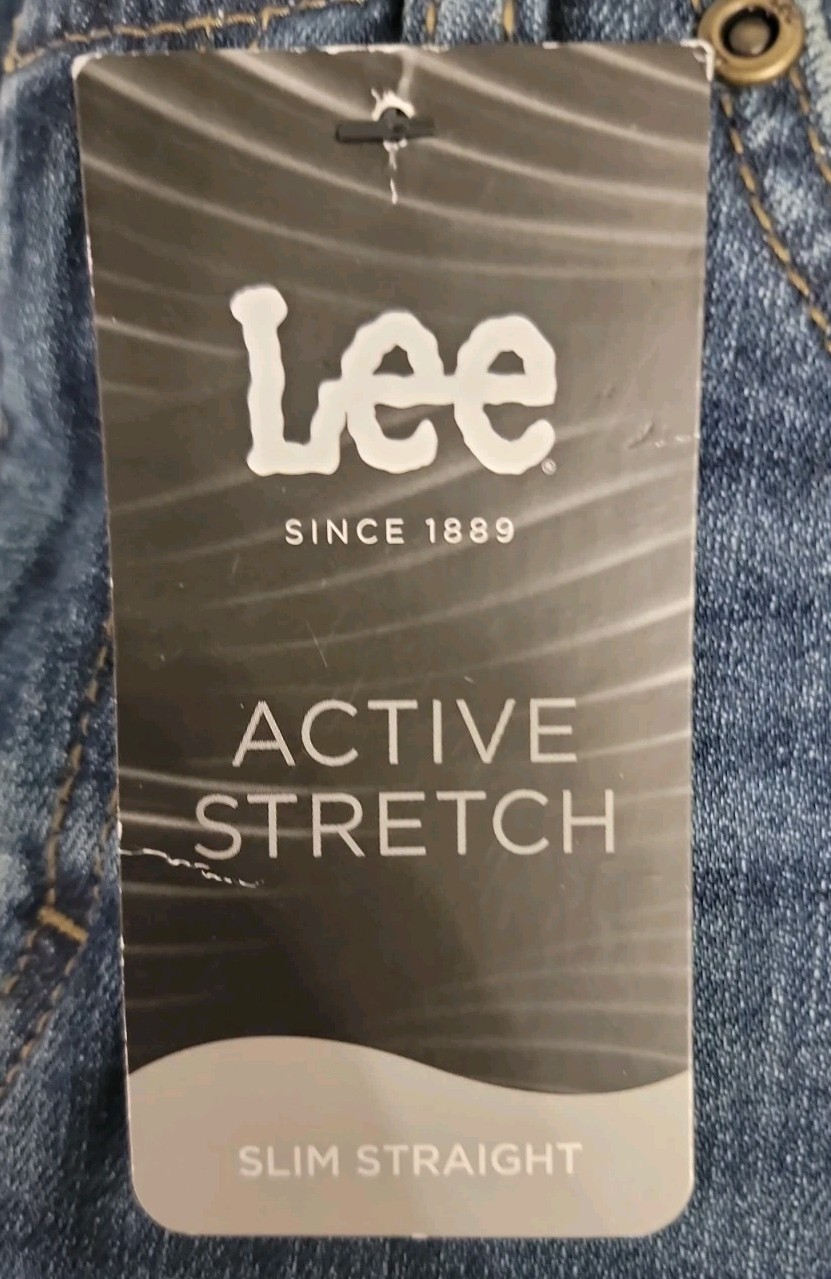 Lee Men’s Active Stretch Flex Blue Demin Slim Straight Fit Jeans Pants: 28×30
