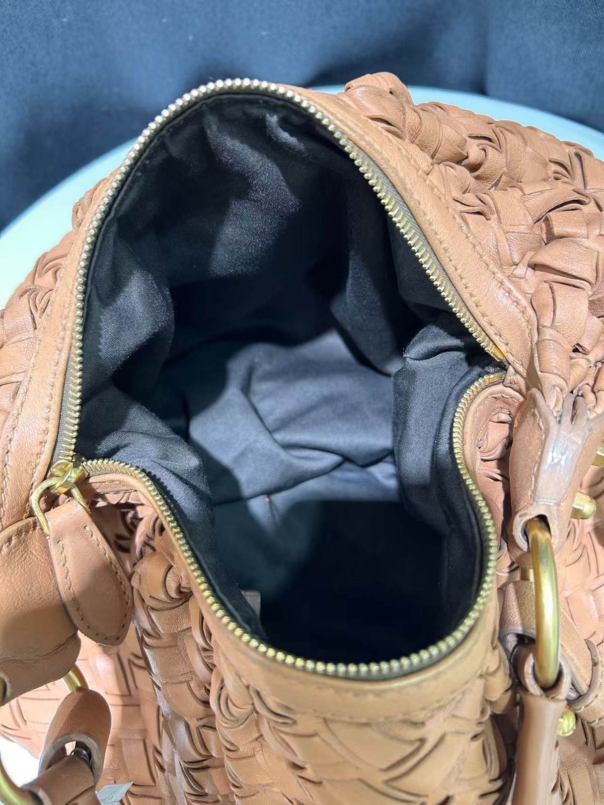 Miu Miu Handbag Woven Tassel Caramel Brown Lambskin Leather Italy