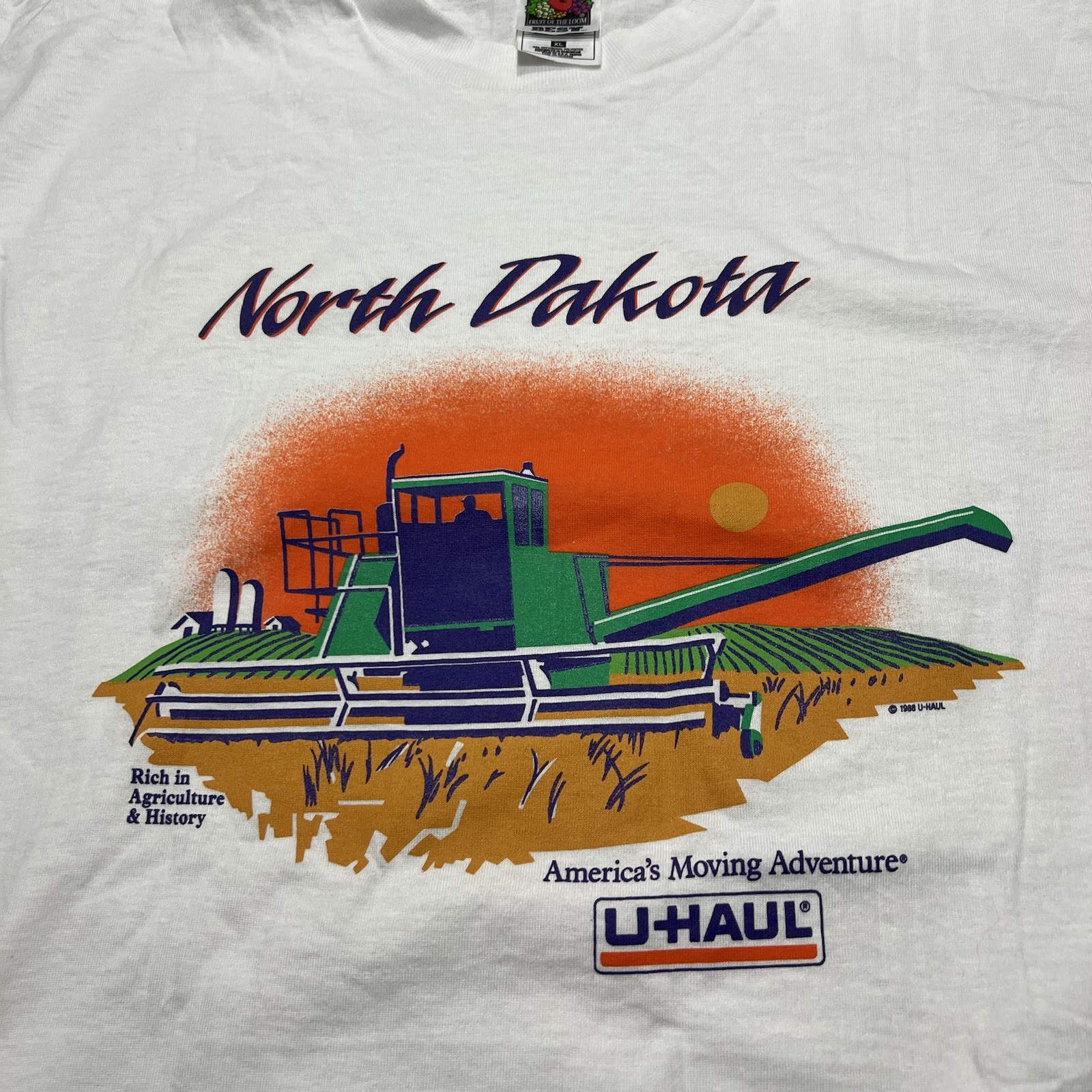 Vintage 1988 North Dakota Graphic U-Haul T-Shirt White Size XL