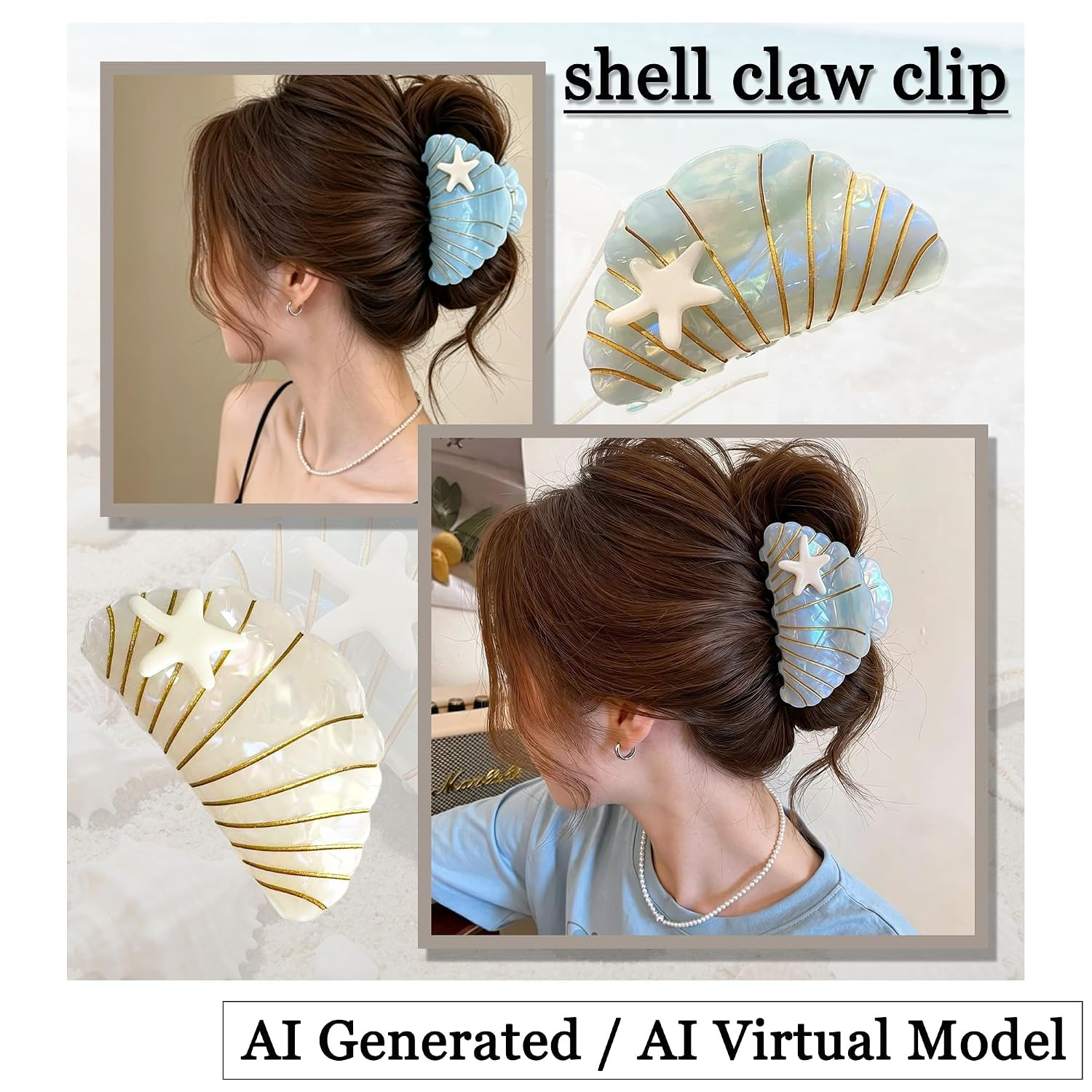 2PCS Shell Claw Clip,Beach Claw Clip for Thick Fine Curly Hair 3.5 Inches Acetat
