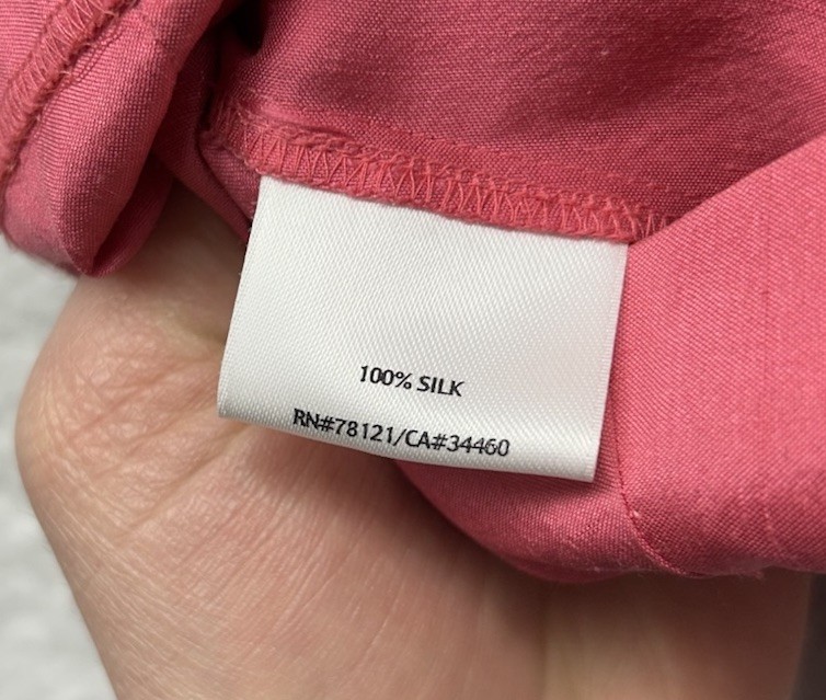 Eileen Fisher Womens Size L Pink 1/2 Sleeve Silk Button Up Top (K3)