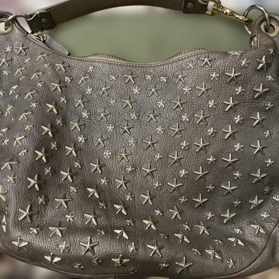 Jimmy Choo Star Studded Silver Gray Leather Bag Rare Japan Not Available