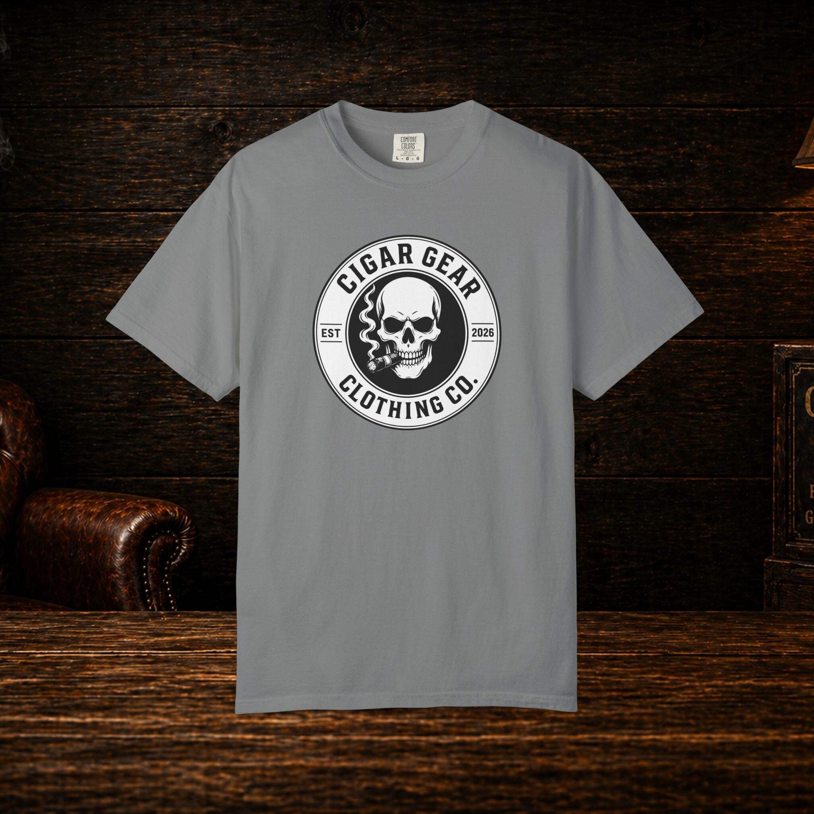 Cigar Gear Skull Logo T Shirt Men’s Graphic Tee Smoking Lounge Apparel