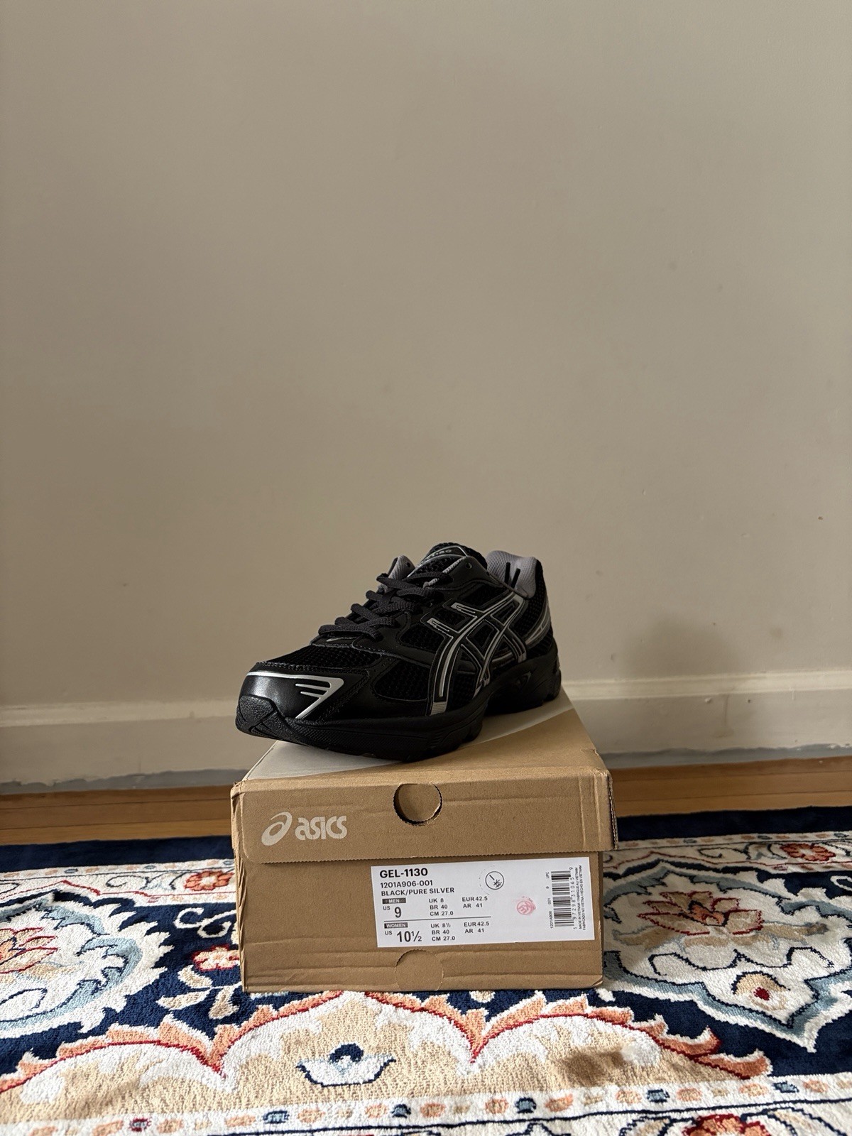 Size 10 – ASICS Gel 1130 Black Pure Silver
