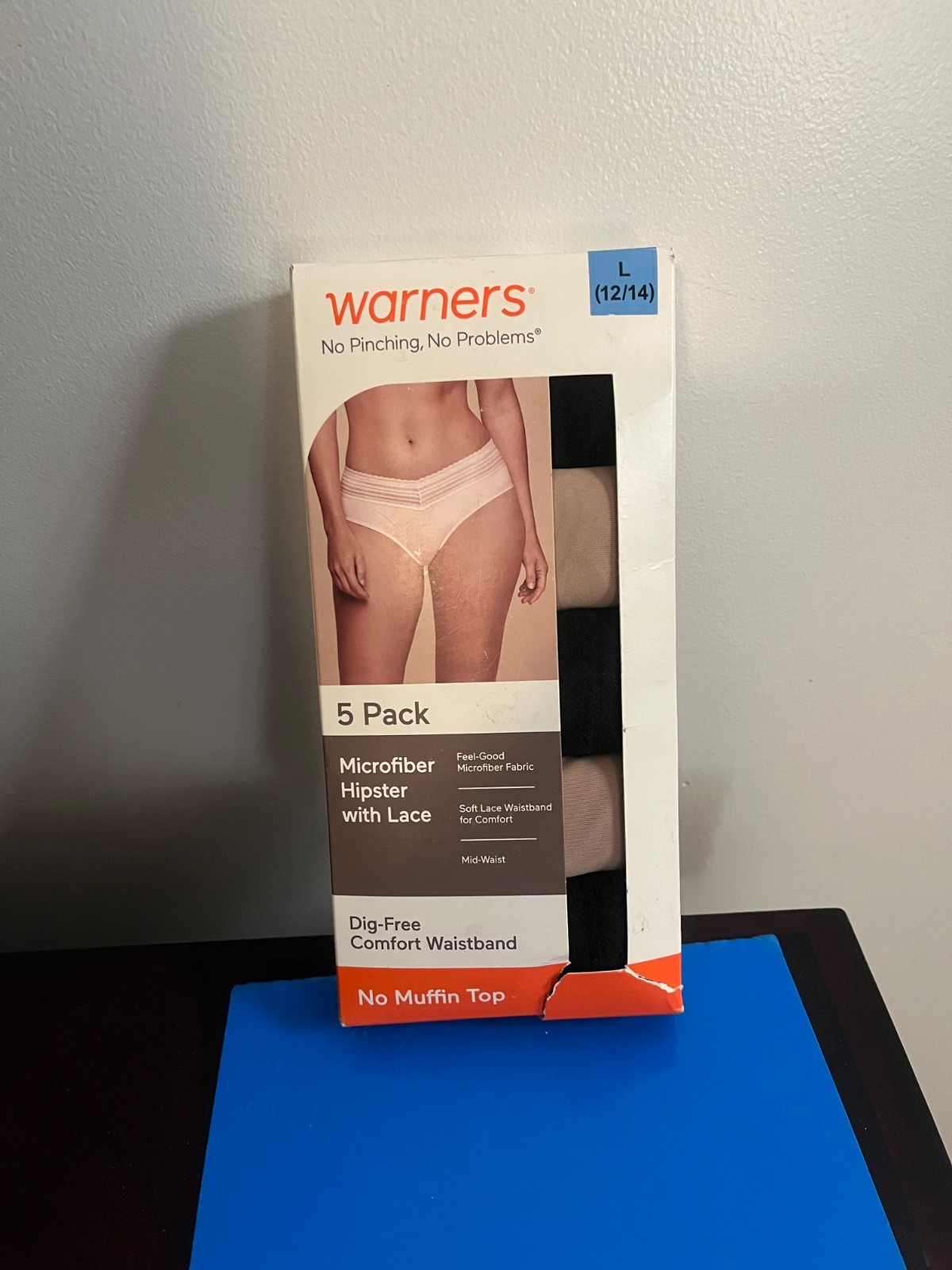 NEW WOMEN SIZE LARGE (12-14) WARNERS MICROFIBER HIPSTER PANTIES WITH LACE 5-PACK