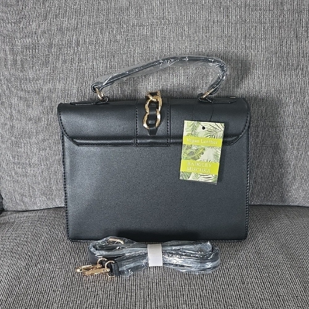 Badgley Mischka Black Crossbody Bag with Gold Accents, NWT.