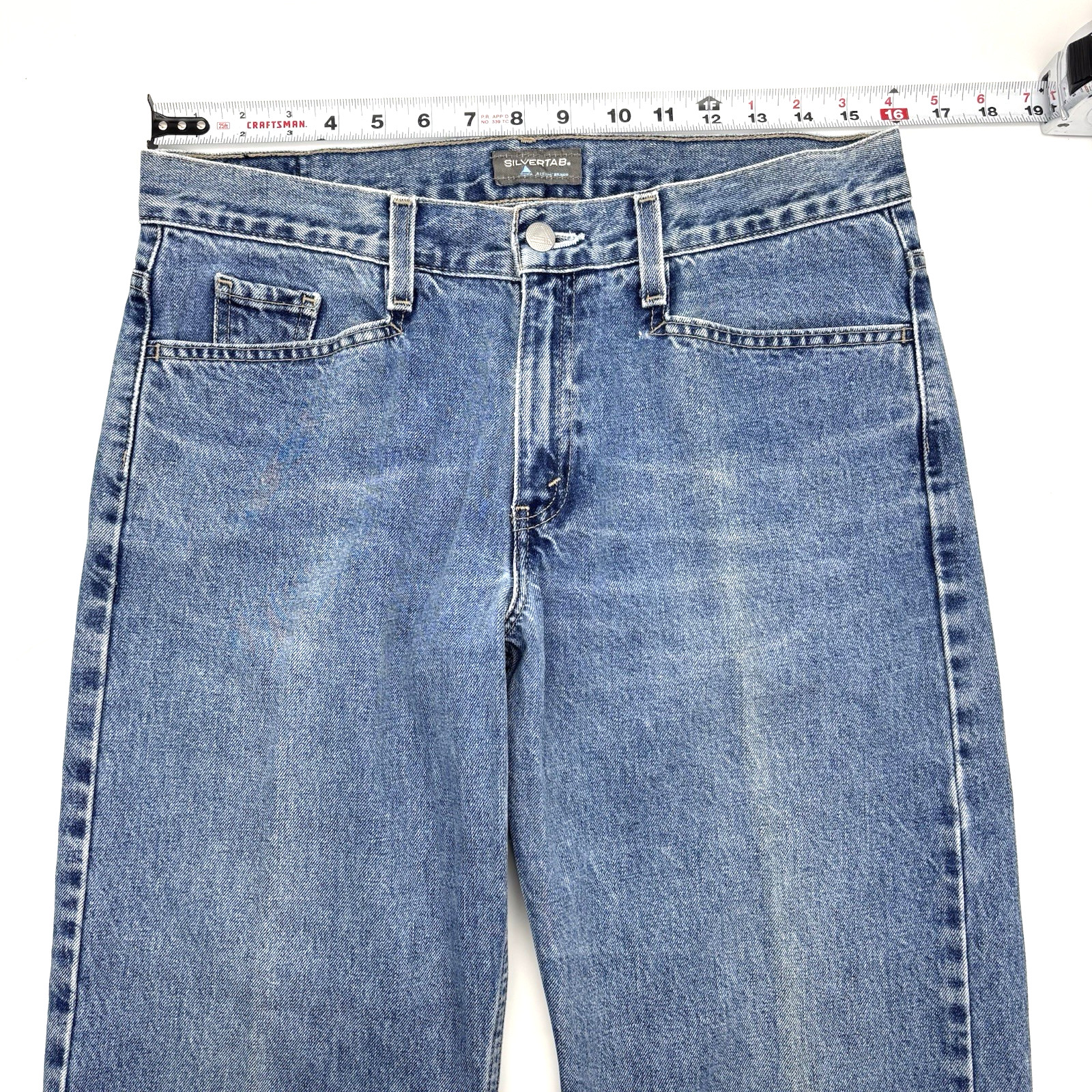2001 Levi’s Silvertab Medium Wash Mid Rise Wide Leg Baggy Jeans 9S 31×30″ Mexico