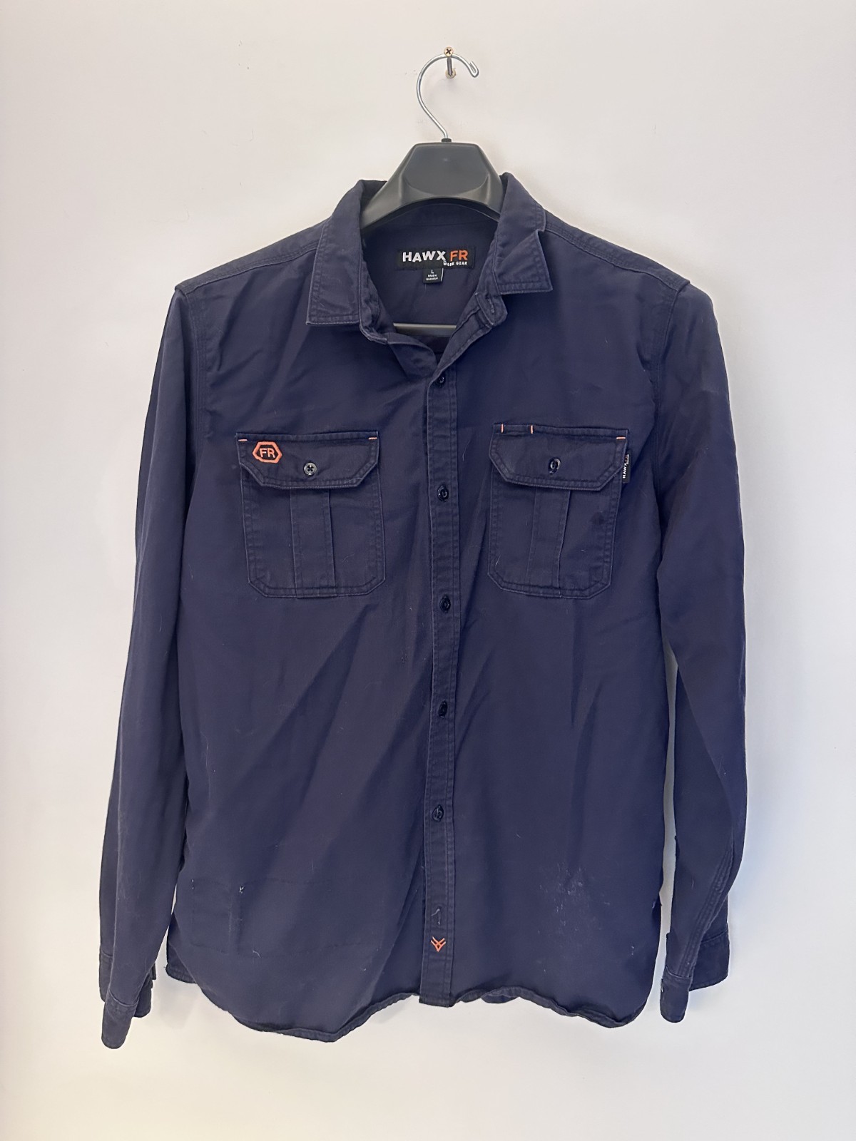Hawx FR Flame Resistant Shirt Mens Large Blue Work Gear Long Sleeve
