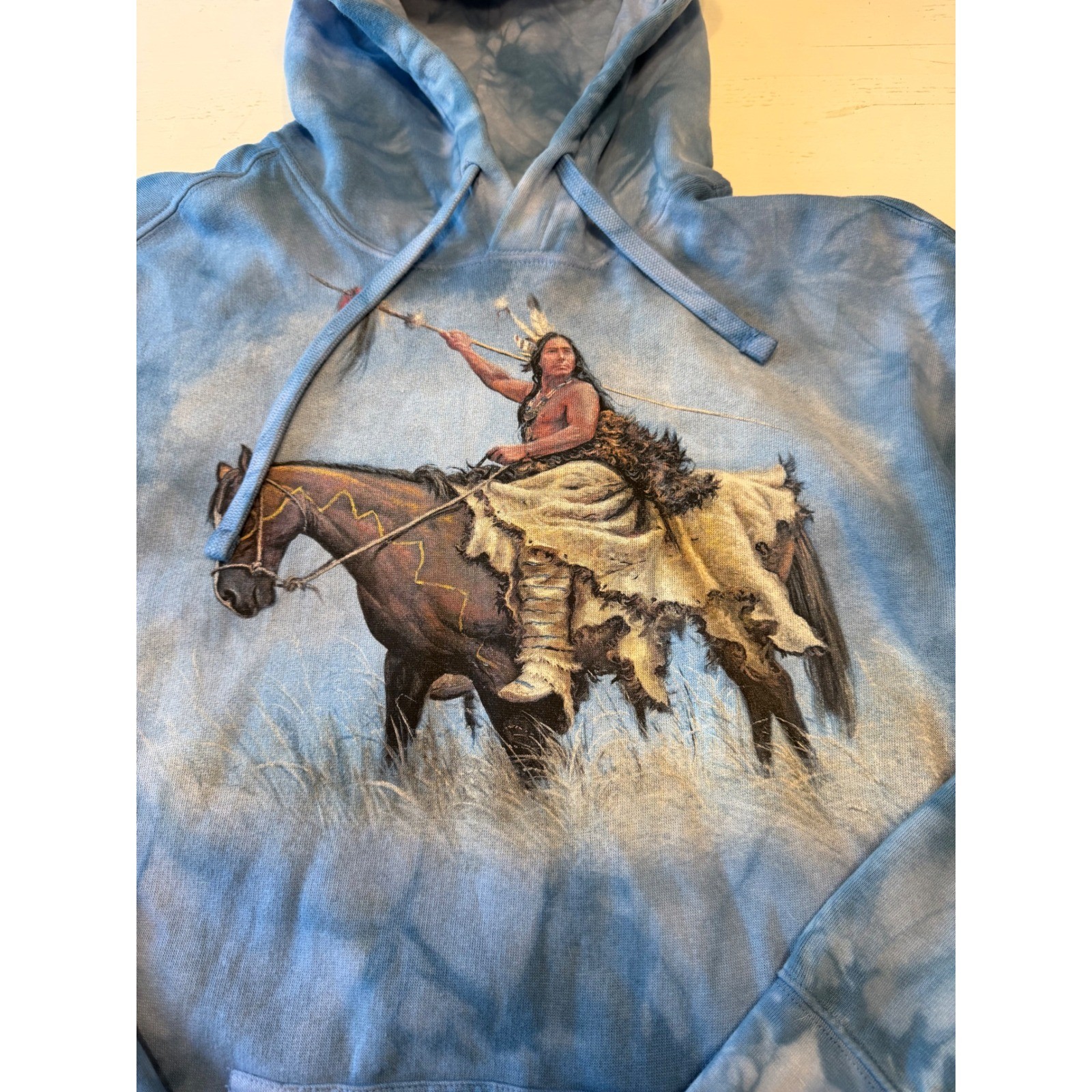 The Mountain Native American Warrior Horse Graphic Tie Dye Hoodie Blue XL