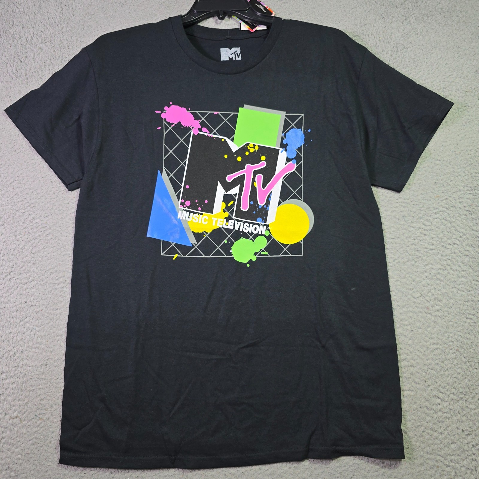 MTV MUSIC TELEVISION SHIRT Mens LARGE L BLACK MUSIC Casual RETRO 90s 80s NWT