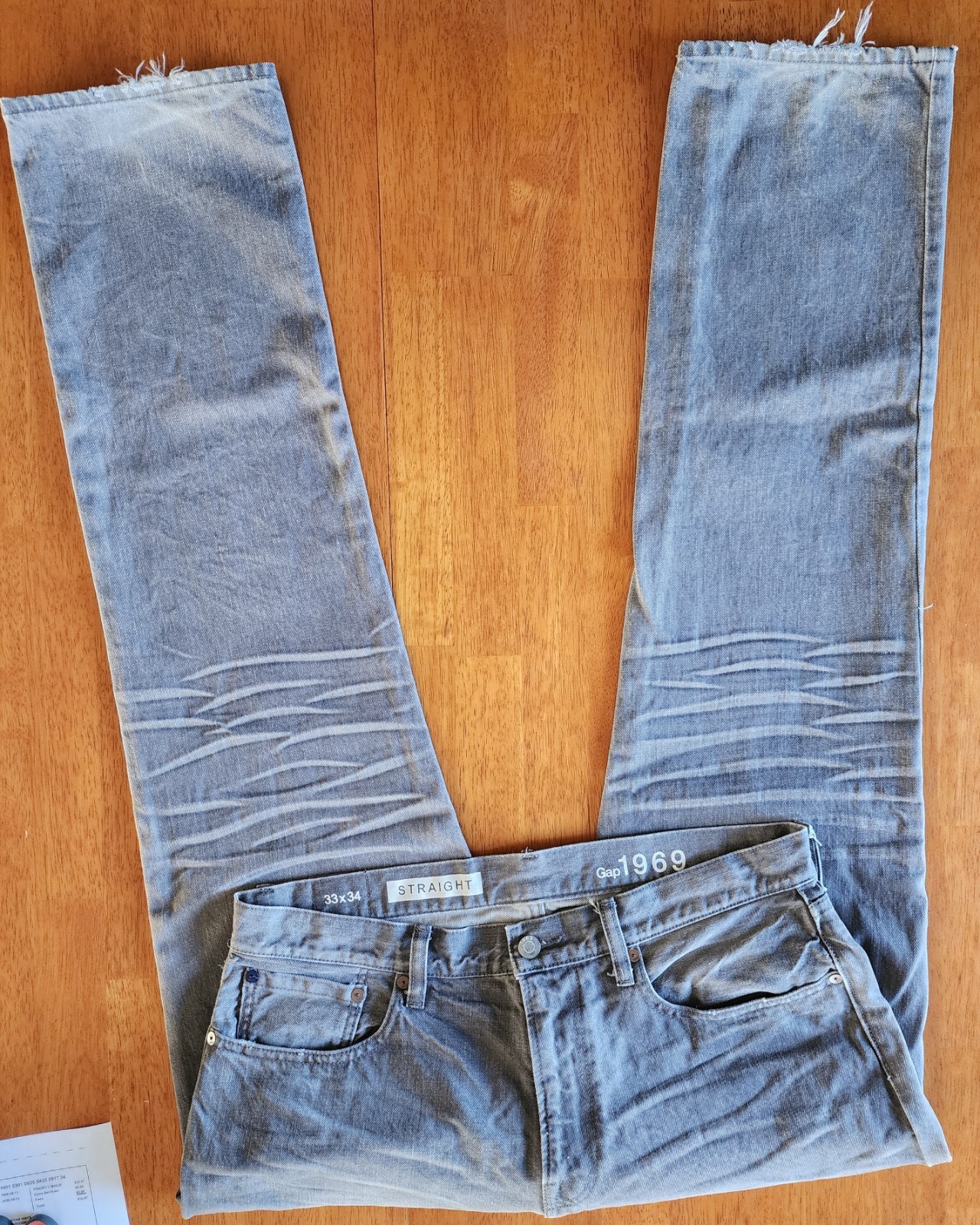 Gap 1969 Men’s Straight Jeans 33×34 Gray Faded Distressed 100% Cotton Denim male