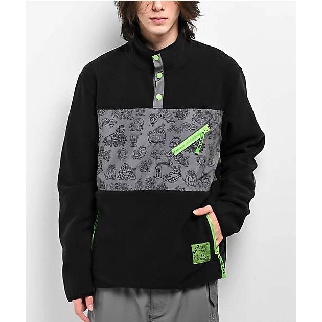 Killer Acid Black Graphic Fleece Pullover Jacket Men’s Size Small