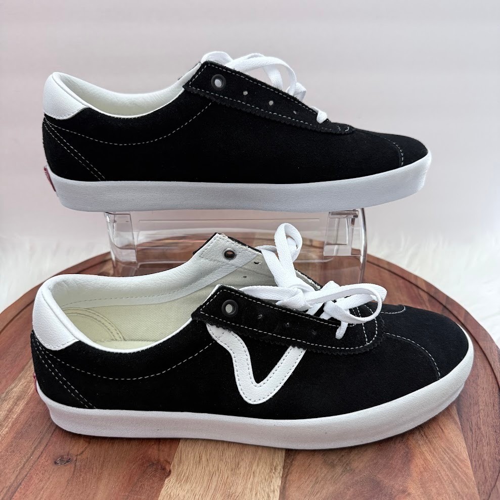 Vans Sport Low Black White Suede Skateboard Shoes Men 9.5 Women 11 VN0A4BU6A06