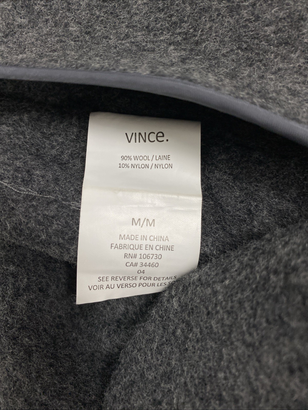 Vince Wool Blend Knee Length Shell Coat Dark Gray Size M NWOT
