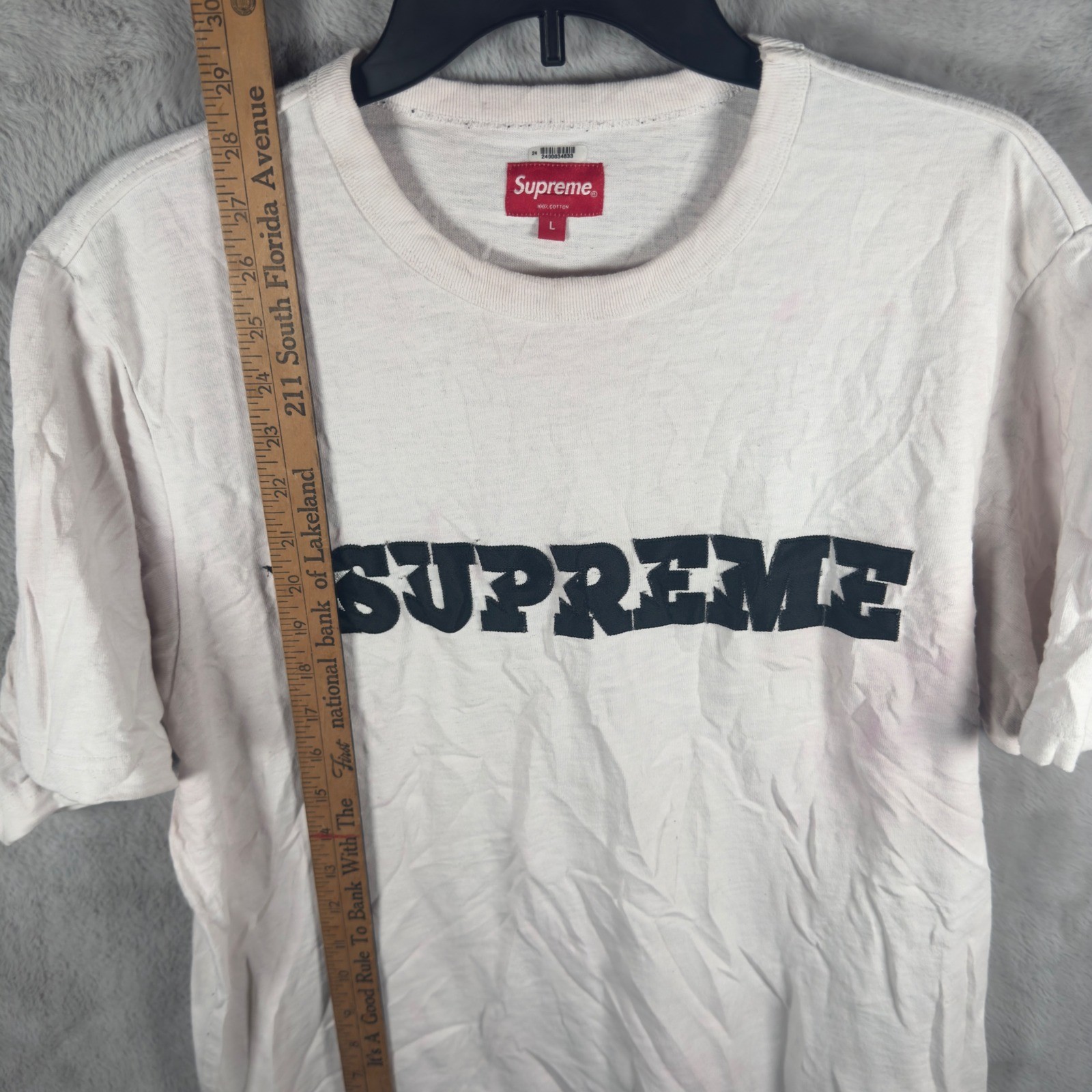 Supreme Star Applique Logo T-Shirt Mens Large White Black Y2K Streetwear Tee