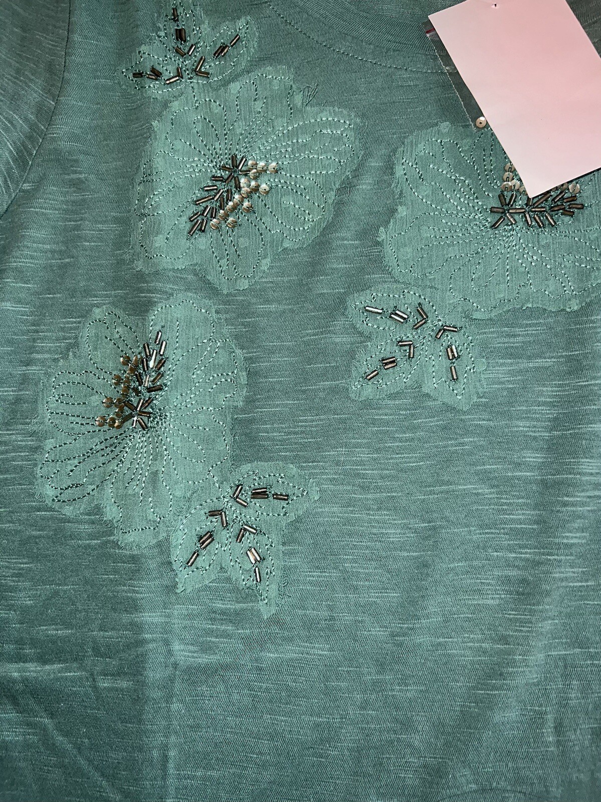 LOGO by Lori Goldstein light spearmint slub knit top with swiss dot trim Medium