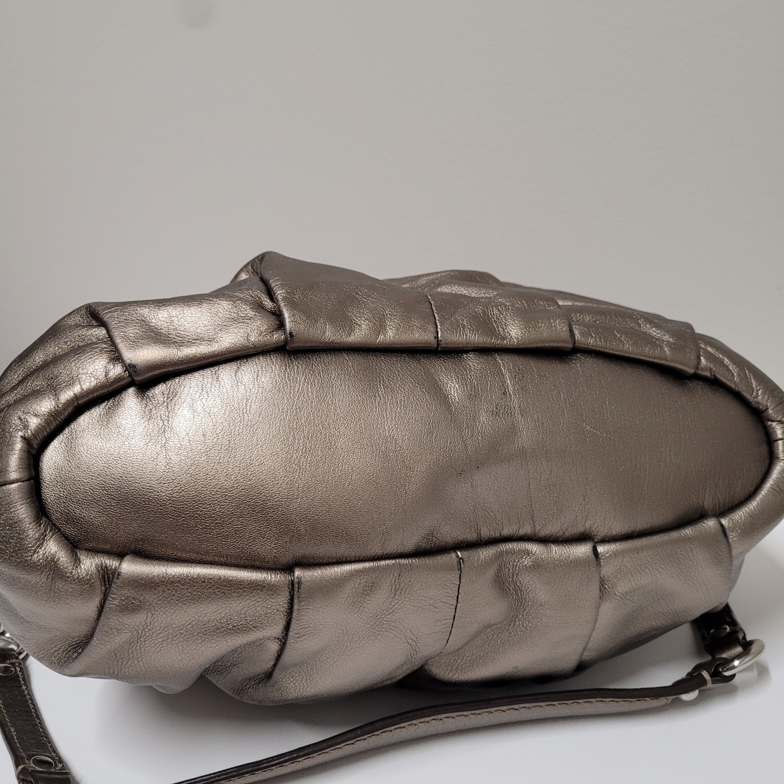 Coach Madison Sophia Metallic Pewter Leather Satchel Shoulder Bag 18609 Silver