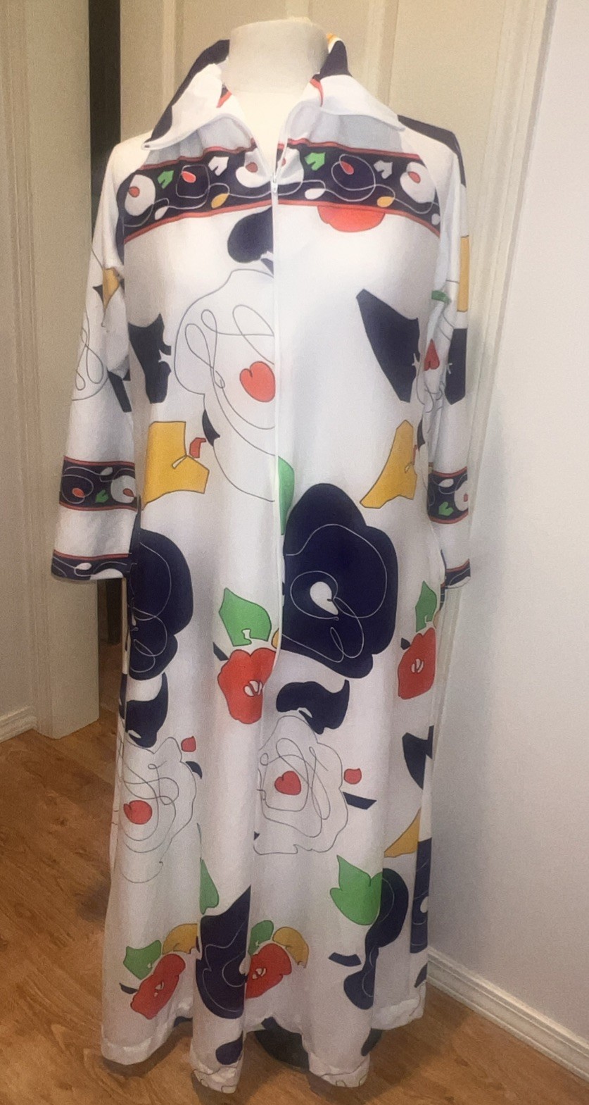 Travel Lite Kaftan House Coat LG Floral Colorful 60’s Abstract Nightgown Retro