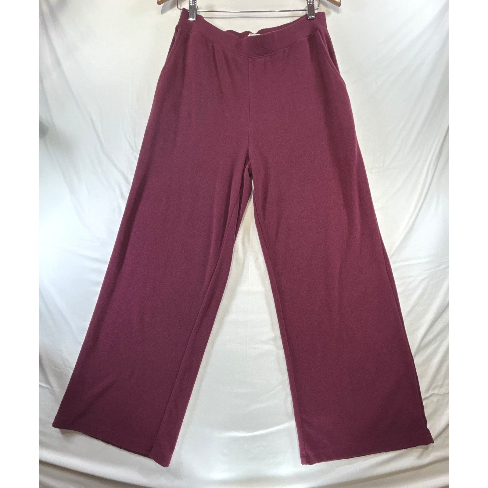 Softies Cozy Minimalist Lounge Set Large Wide Leg V-Neck Two Piece Burgundy