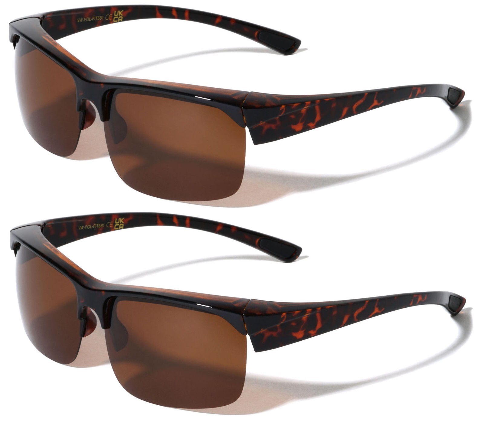 2 Pairs Men Fitover Half Rim Polarized Sunglasses – Mirror Fit-Over Eyeglasses