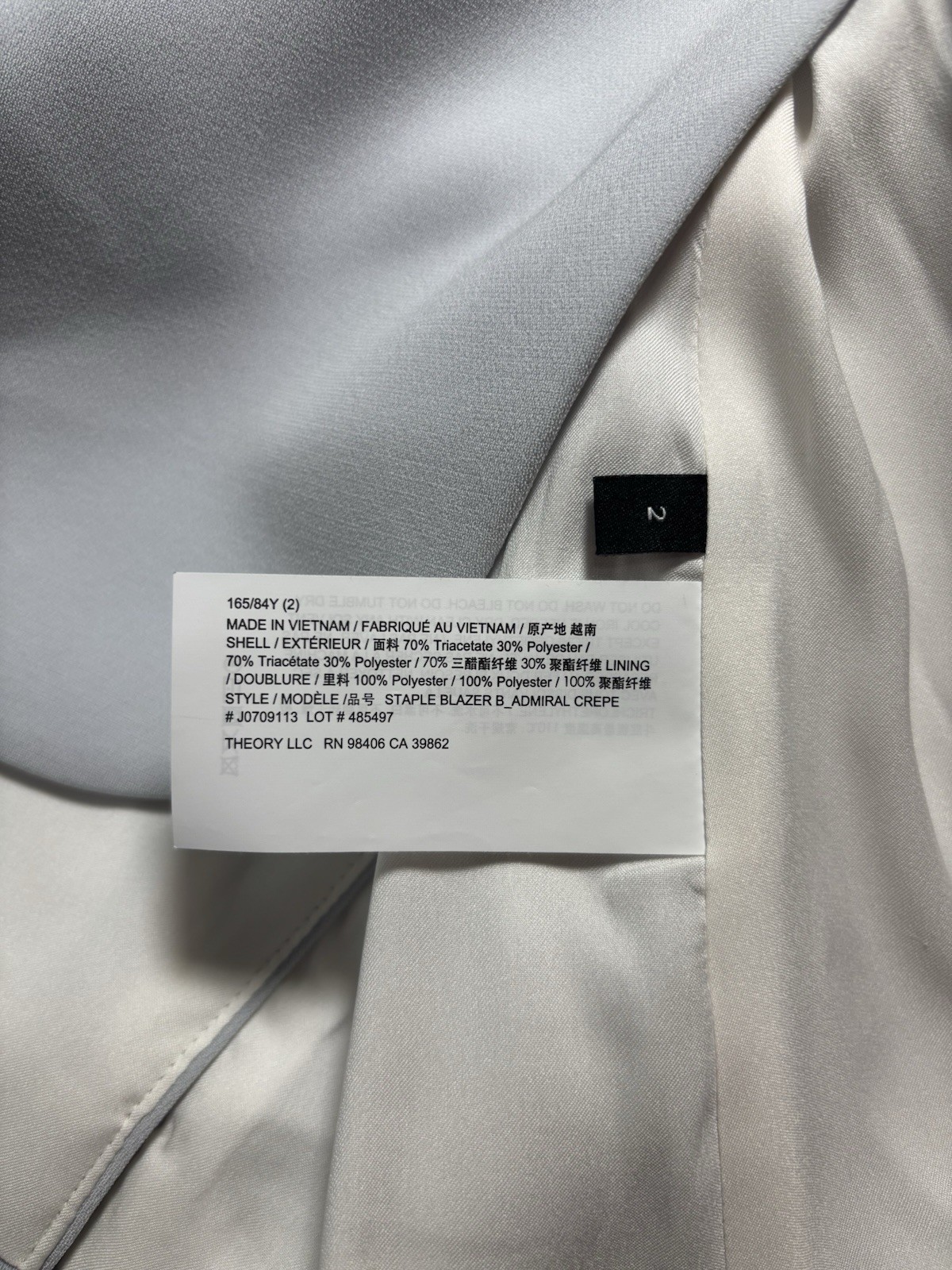 Theory Size 2 Staple Blazer B Pearl Blue Admiral Crepe Jacket Coat $495