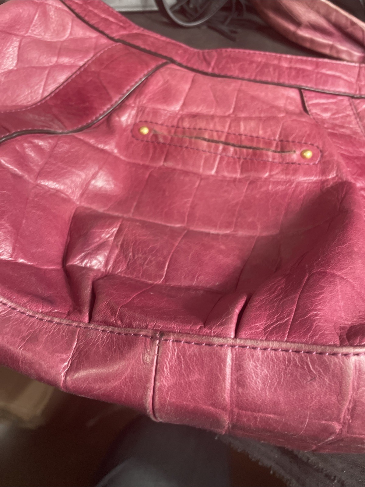 B. Makowsky Leather Shoulder Bag Hobo Purple With Gold Tone Hardware