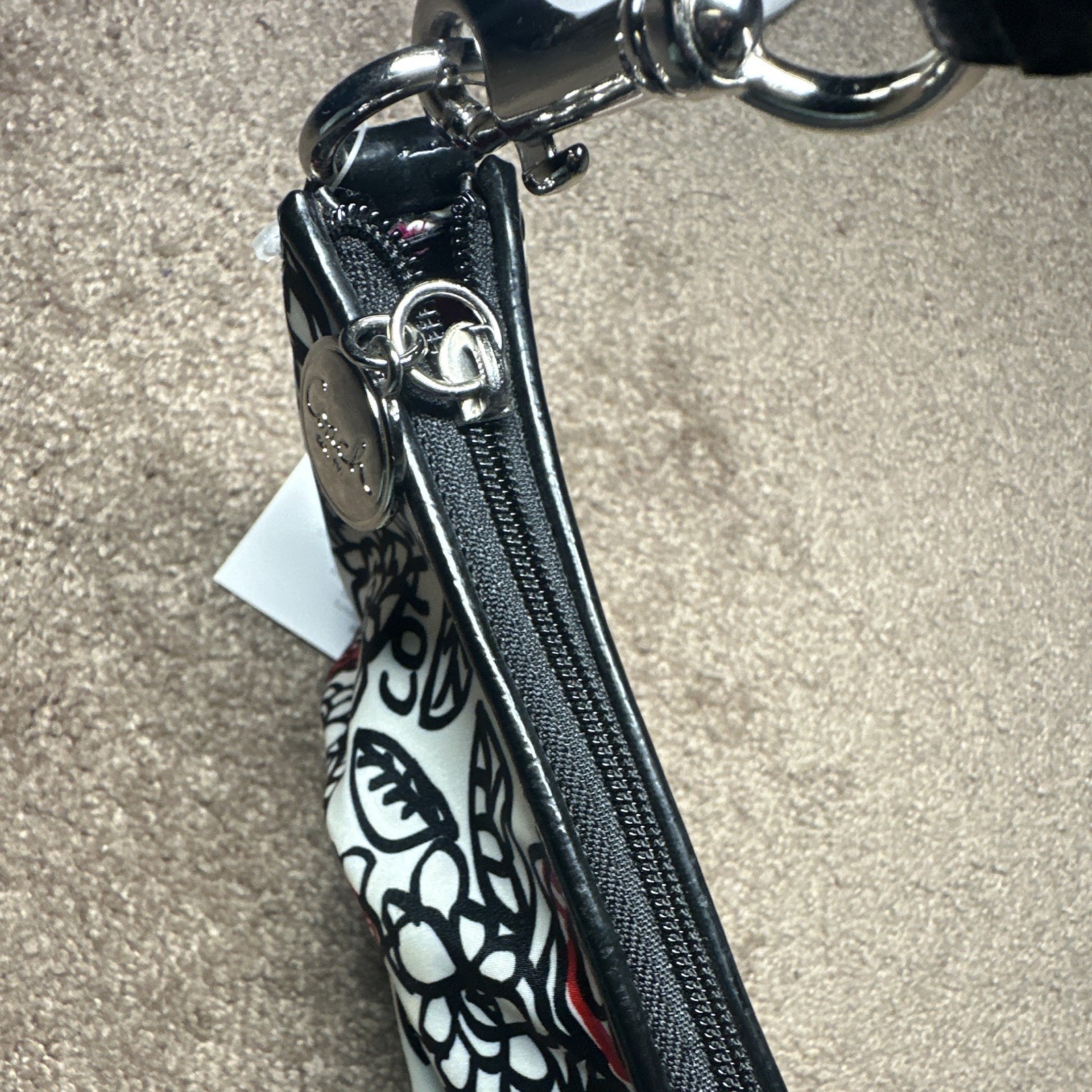 Coach Poppy Graffiti Floral Print Satin Shoulder Bag Zip Bag w/ Pink Lining