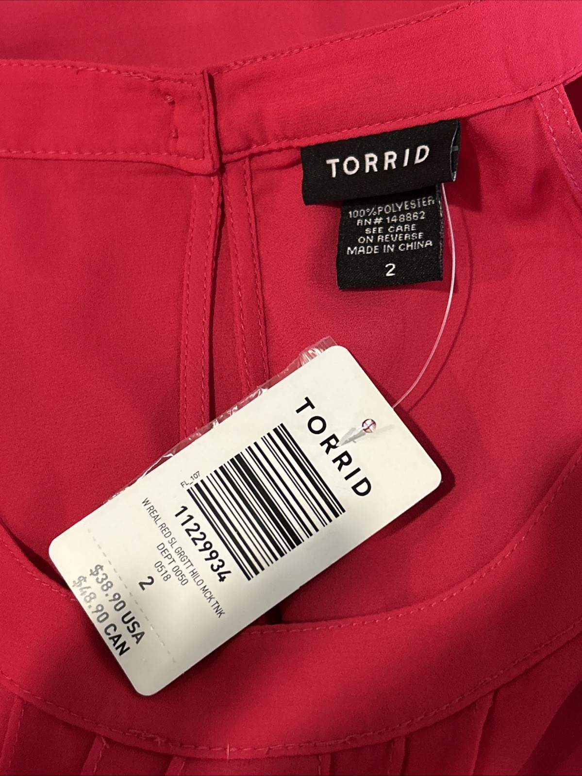 NWT Torrid 2 Tank Top Goddess Neck Pleated Georgette Watermelon Red Chiffon