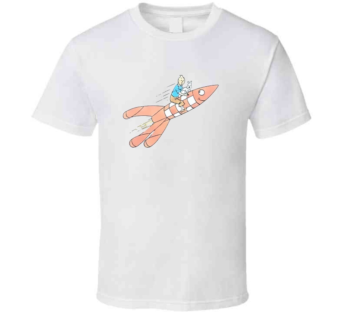 Tintin And Snowy On Rocket Vintage Retro Style T-shirt And Apparel T Shirt