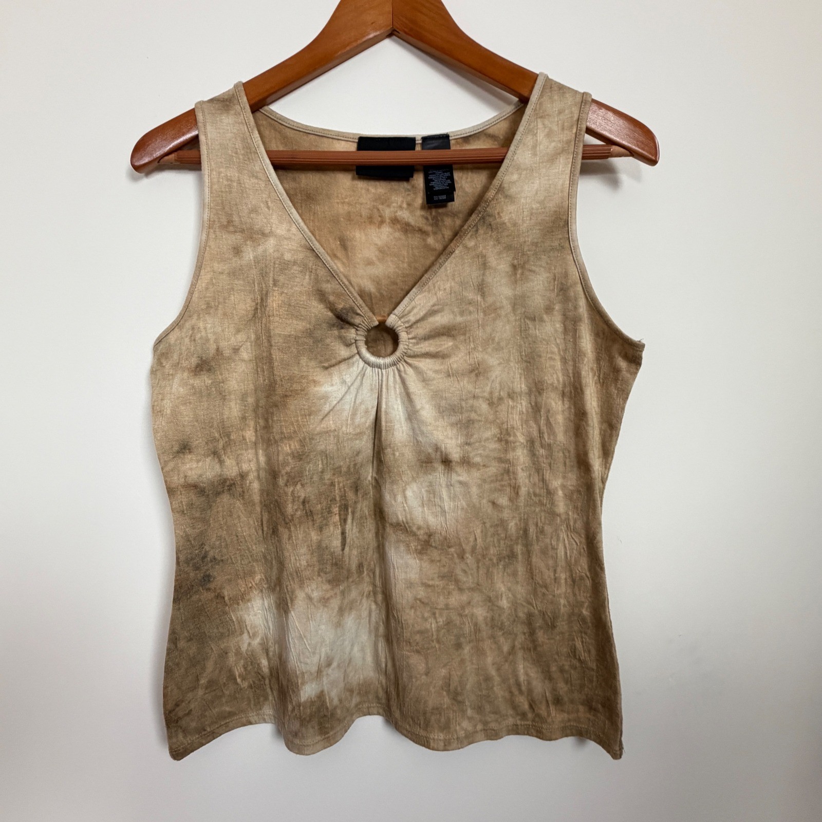 Y2K Axcess Liz Claiborne Brown Tie Dye Tank Top V Neck Ring Detail L