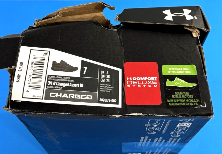 NIB 7 D UNDER ARMOUR WOMENS UA CHARGED ASSERT 10 RUNNING SHOES 3026179 BLACK
