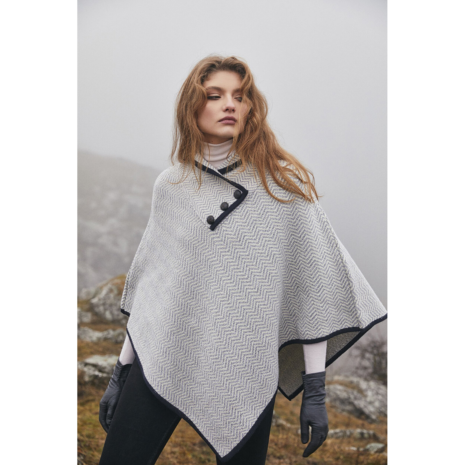 SAOL Women’s Herringbone Poncho Sweater Irish Cape Merino Wool Blend Shawl