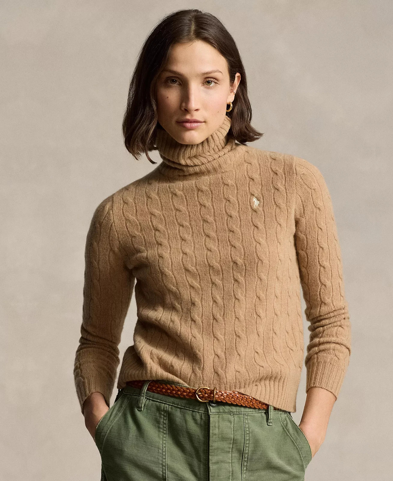 Polo – Women’s Classics 90% Wool 10% Cashmere Turtleneck Sweater, Brown, Large