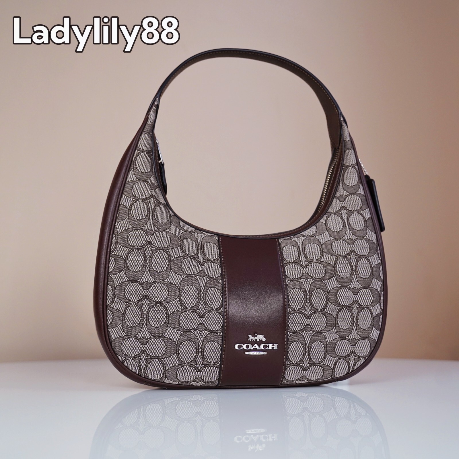 NWT Coach CV001 Carmen Shoulder Bag In Signature Jacquard Smooth Leather $350