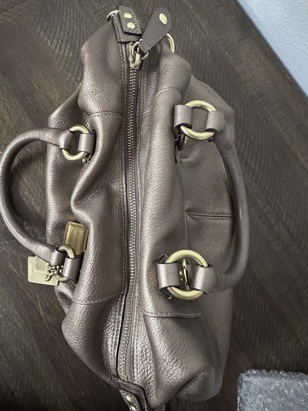 COACH Leather Madison Sabrina Satchel 12937 Gold Metallic Handbag & wristlet