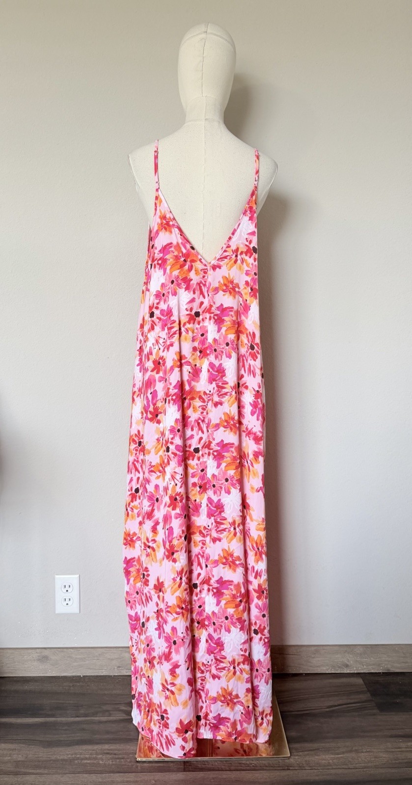 Van Winkle Pink Orange Tropical Maxi Dress Beach Coastal Boho Pockets Womens 1X