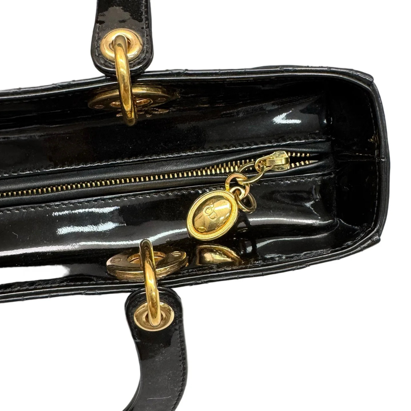 Dior Large Lady Dior Black Patent Calfskin (zs060526a5r)
