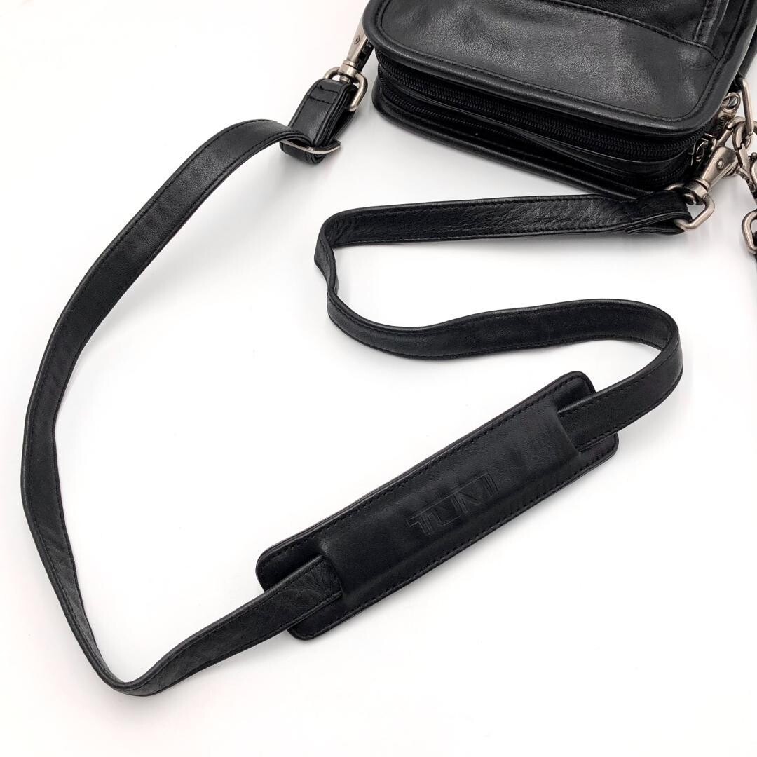 TUMI Leather Black Crossbody Shoulder Bag Travel Organizer Men’s 25cm 17cm