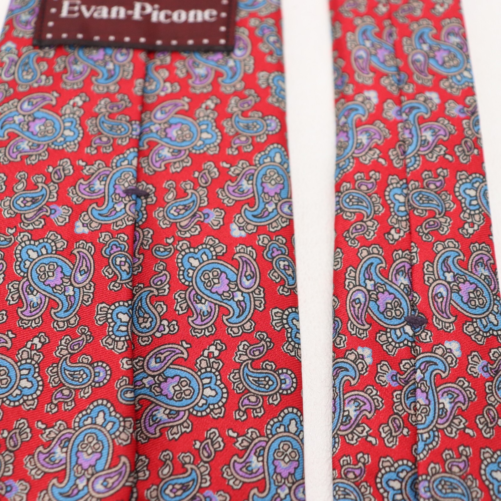 Vintage Evan Piccone Tie Mens 56 in Silk Red Blue Purple Paisley Floral Wide