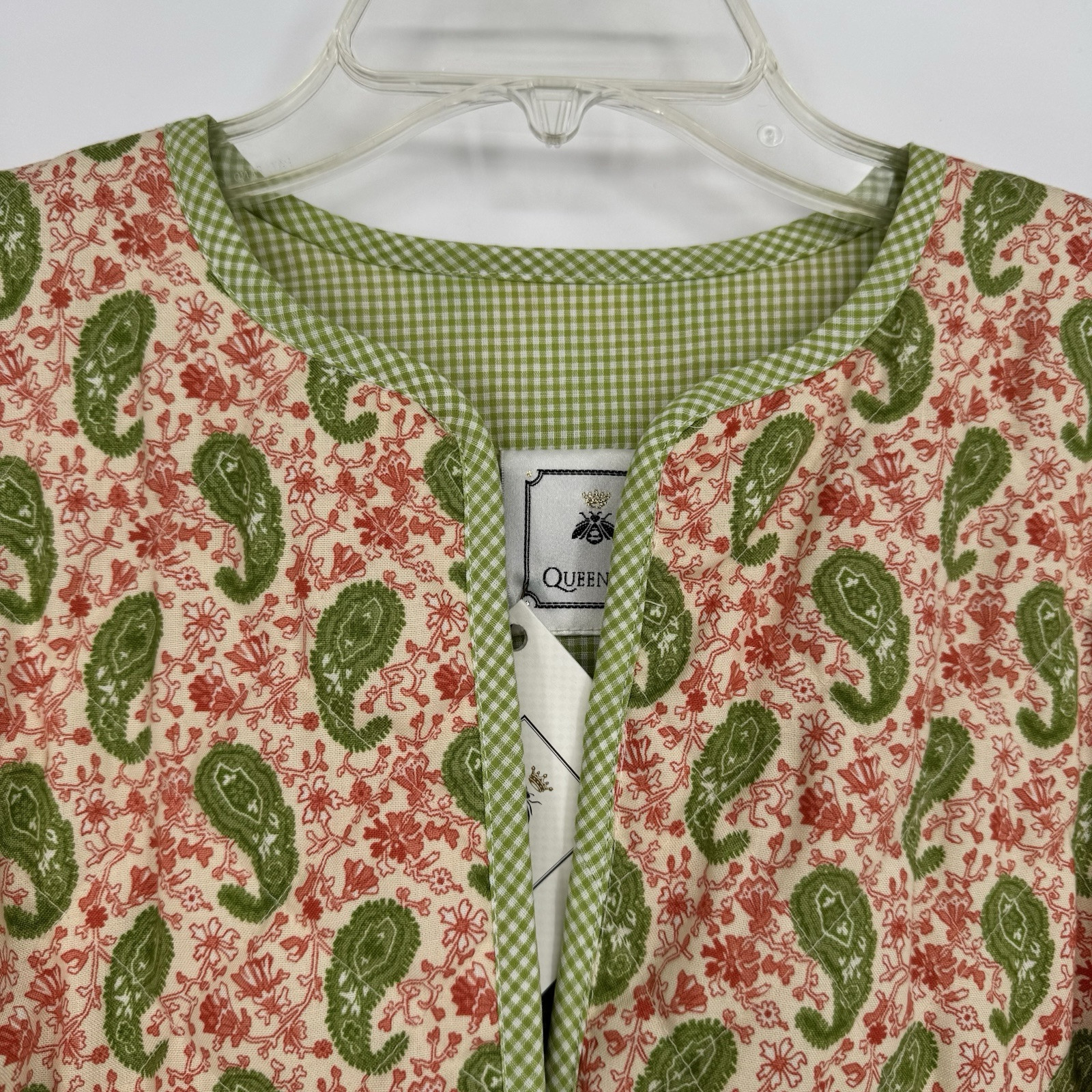 Handmade Quilted Jacket Paisley Red Green Gingham Boho Coastal Grandma Large