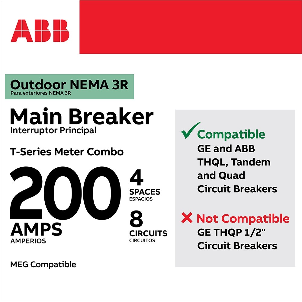 ABB ReliaHome 200 -Amp 4 -Spaces 8 -Circuit Outdoor Main Breaker Meter Com|13601