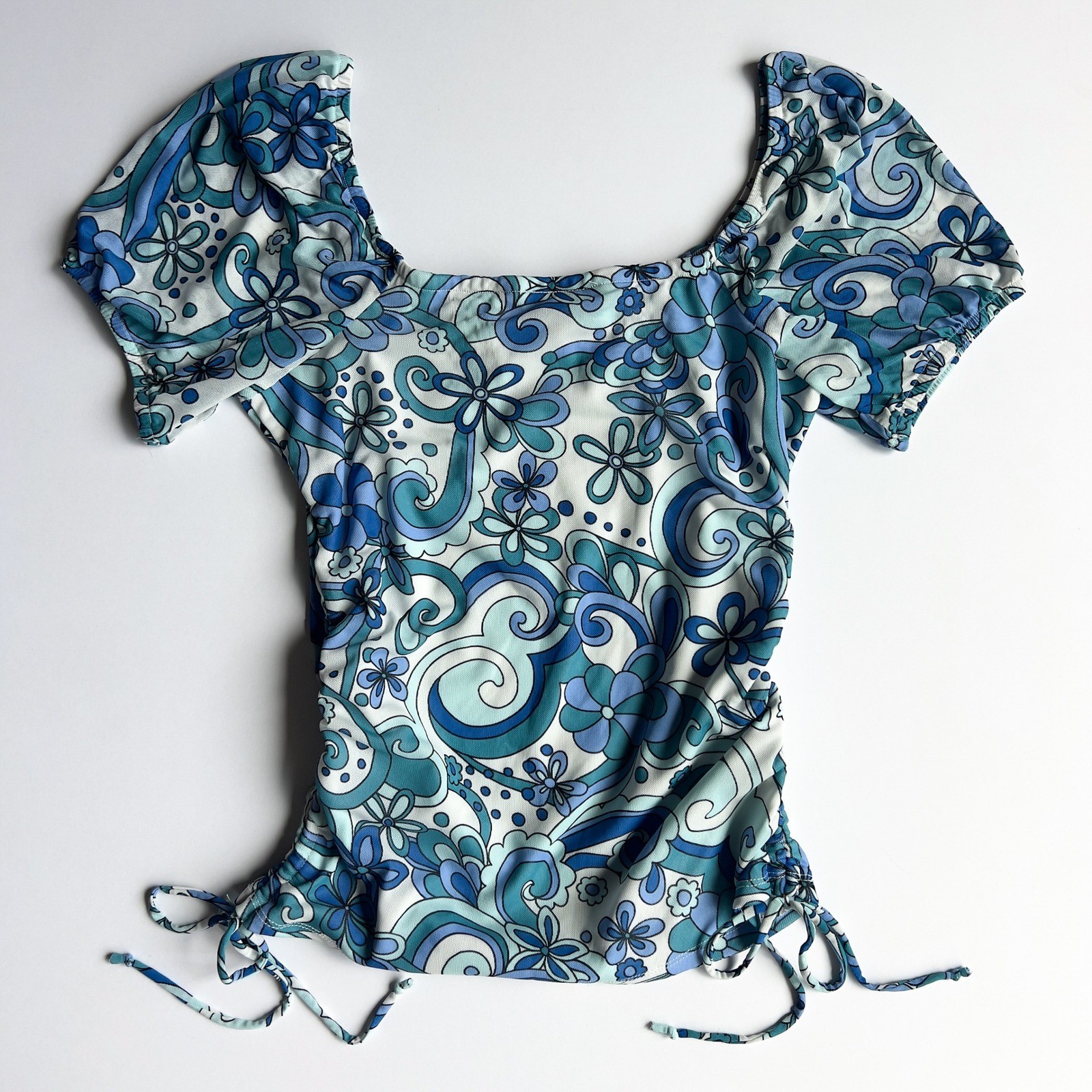 Y2K B. Wear Floral Whimsy Print Micro Mesh Summer Top