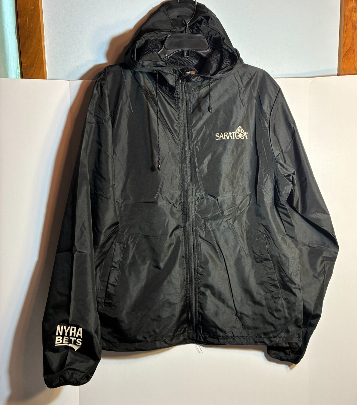 Saratoga Race Track NYRA Men’s Rain Jacket / Windbreaker (XL; Black) 46″ chest