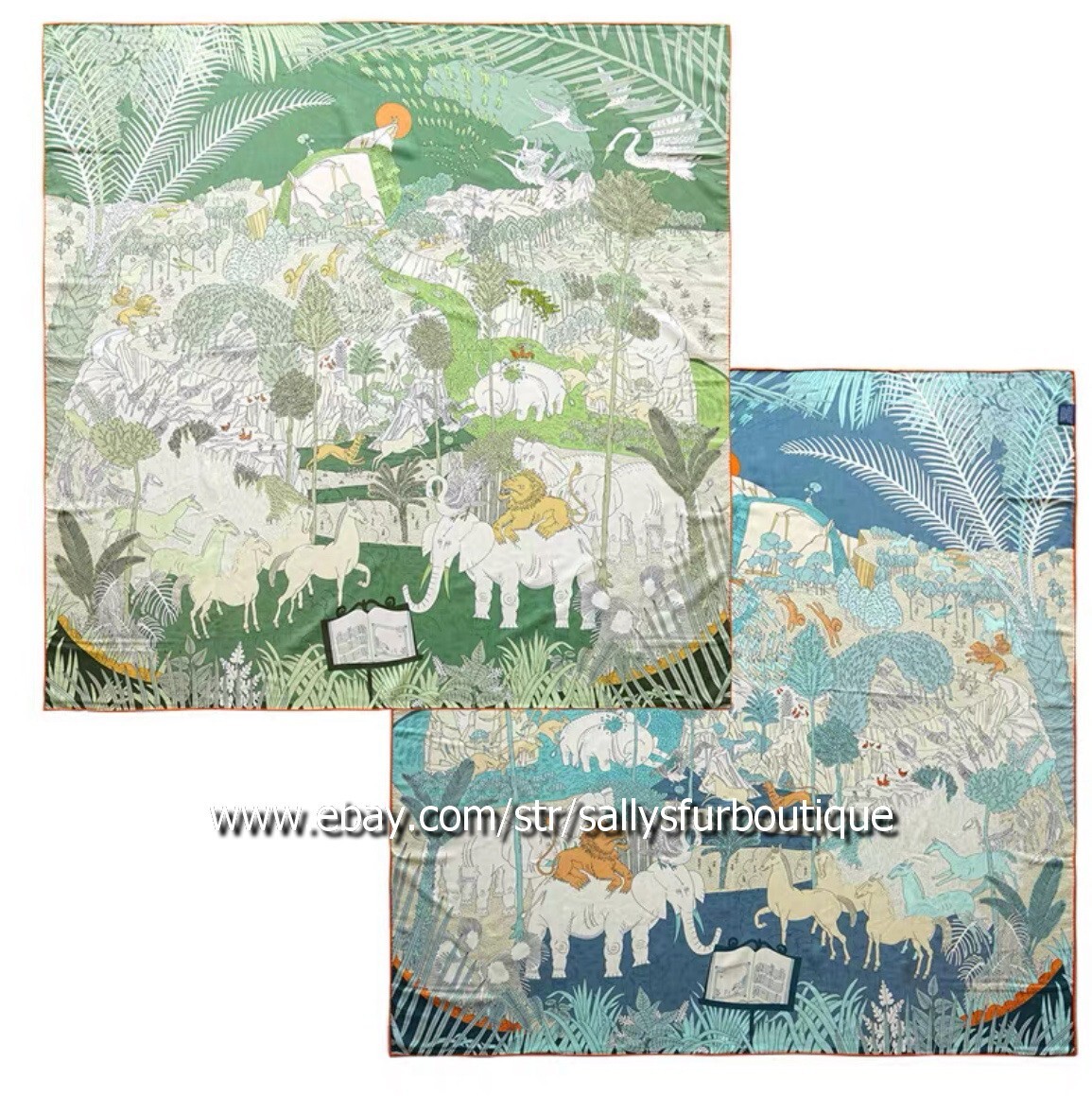 Sallys Boutique 70% Cashmere 30% Silk Wrap Scarf Animals Print 2 Face Shawl 53″