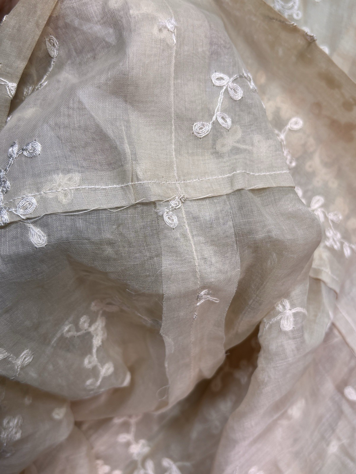 Post 1930s Sheer Organdy Party Dress Formal Embroidered Tea Gown Talon Side Zip