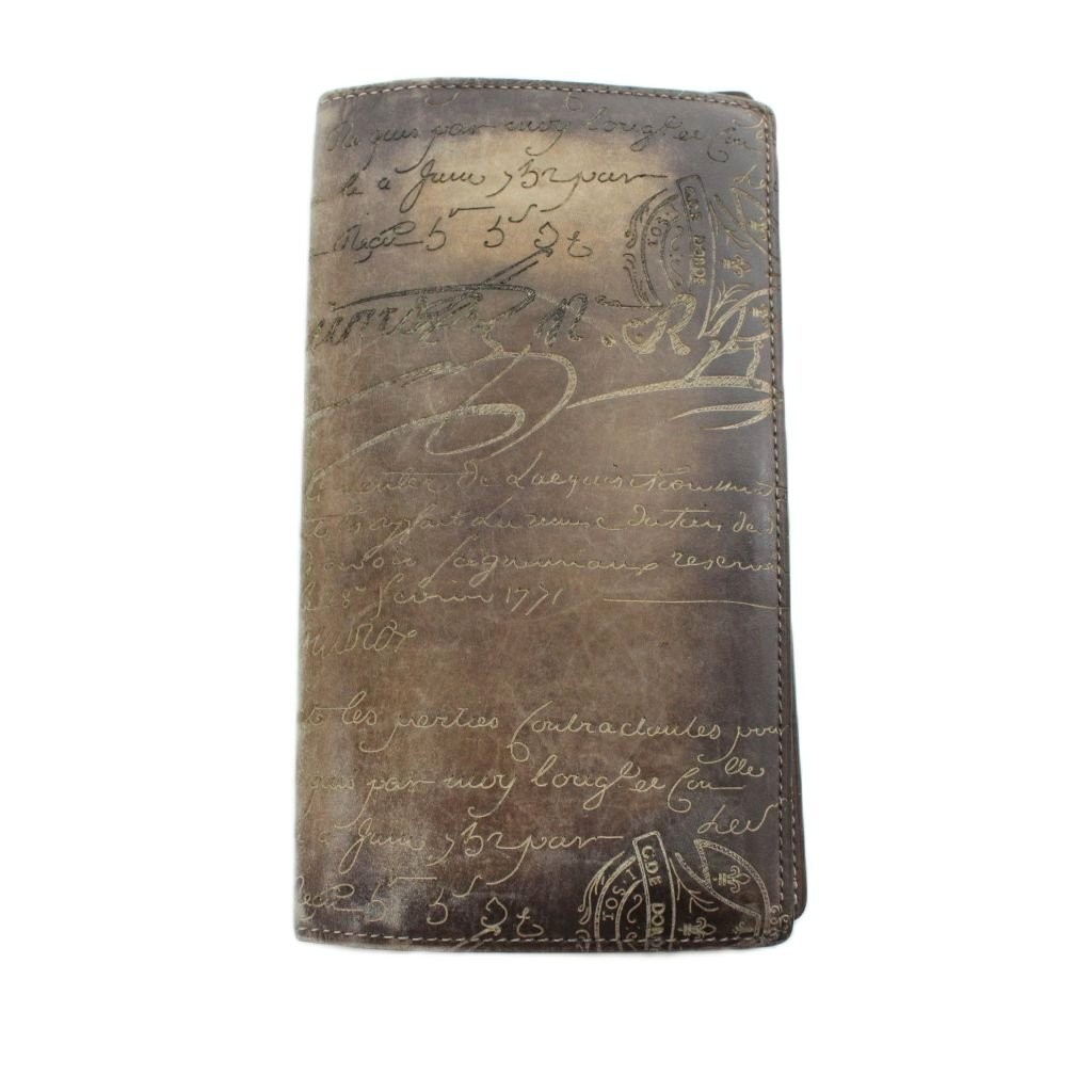 Berluti Long Wallet Script Leather Bi-fold Brown Men’s 19cm x 10.5cm x 1.3cm