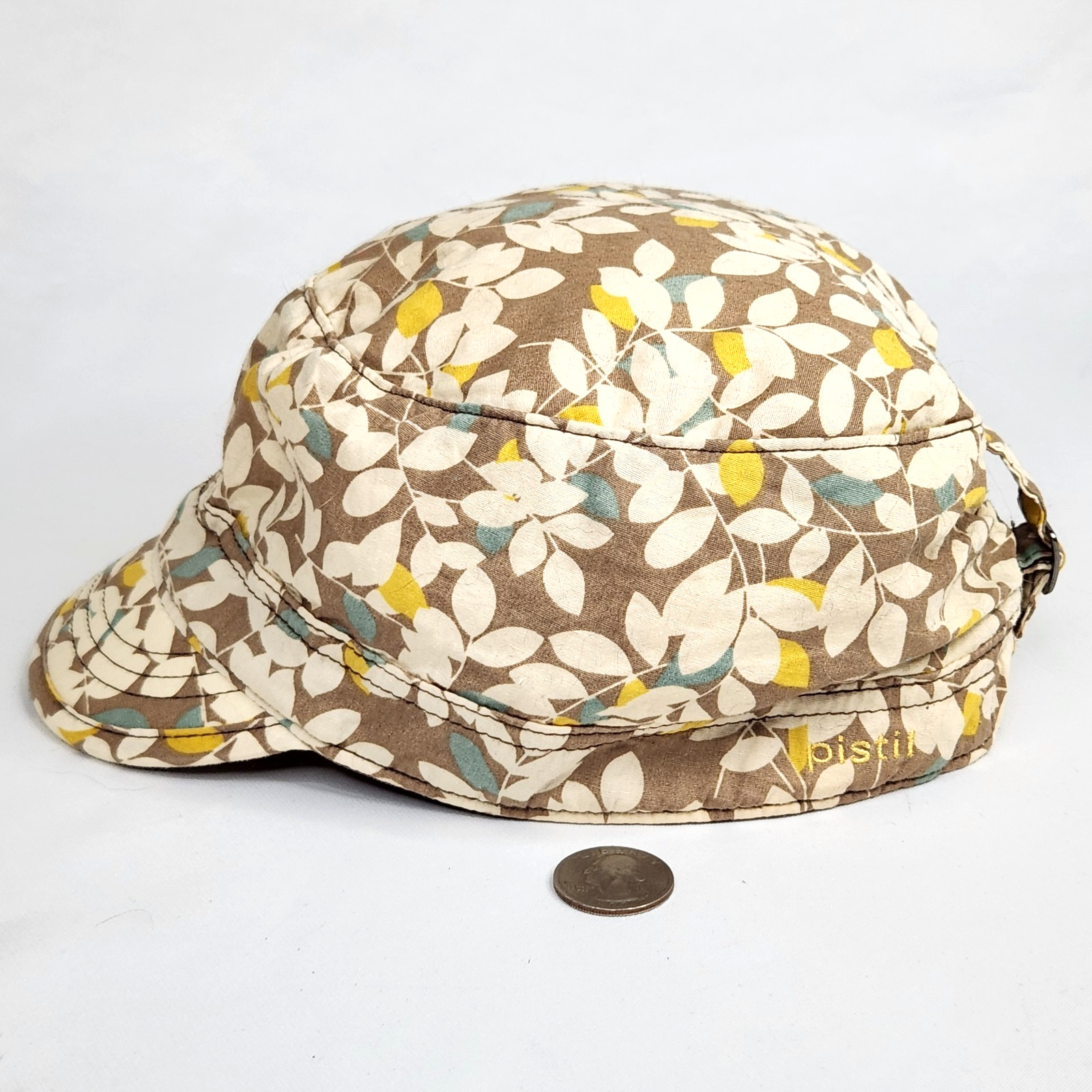 Pistil Ladies Cadet Newsboy Hat Cap Tan Yellow Floral Leaves 100% Cotton Adjust